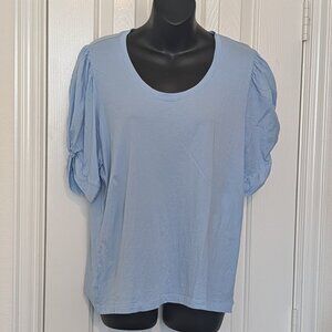 Loft Light Blue cotton T-Shirt with Twist Sleeve - Women's size Large